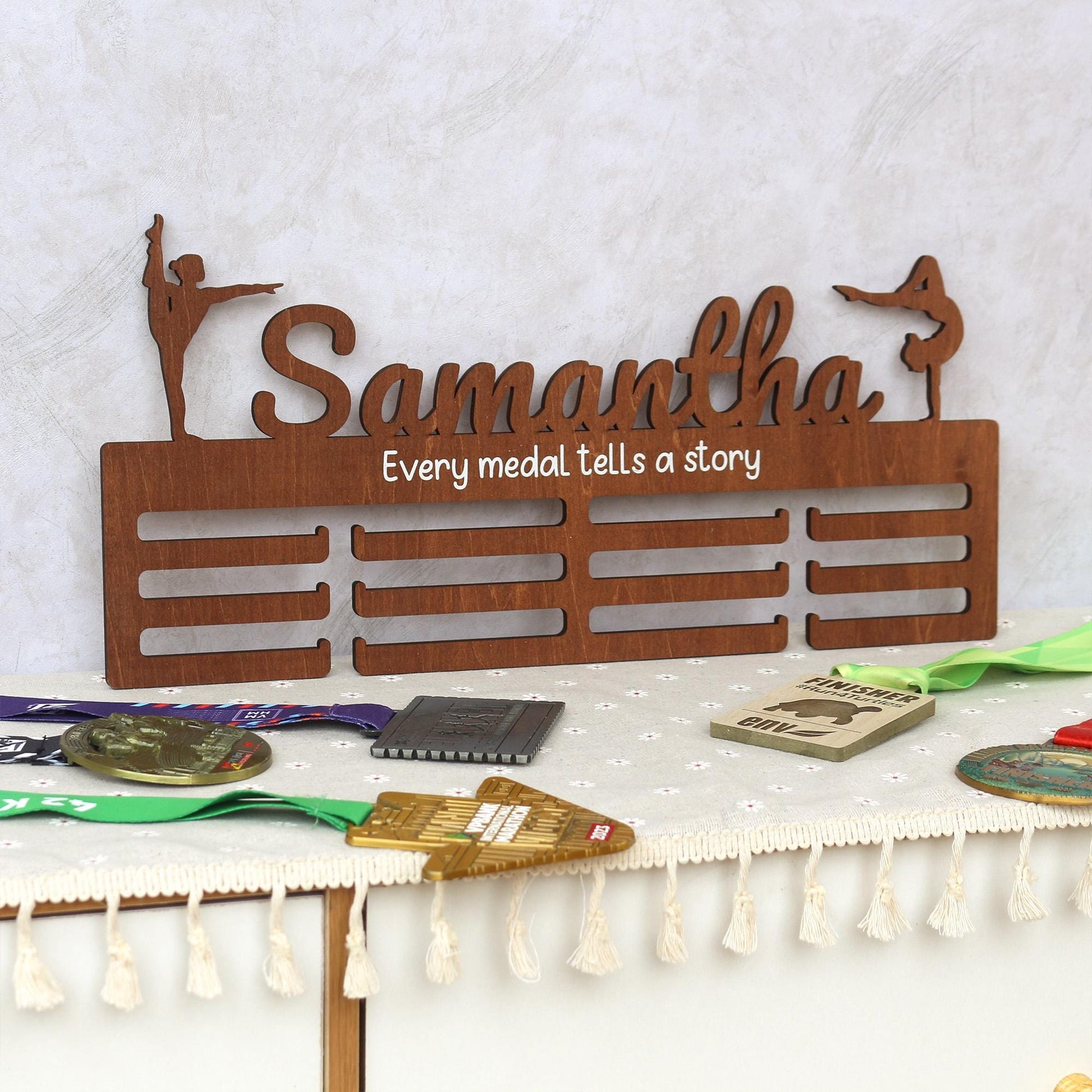Personalized Gymnastics Medal Hanger: Wooden Bedroom Wall Art