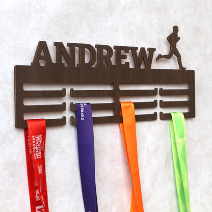 Personalized Wooden Medal Display Hanger: Custom Name & Sport