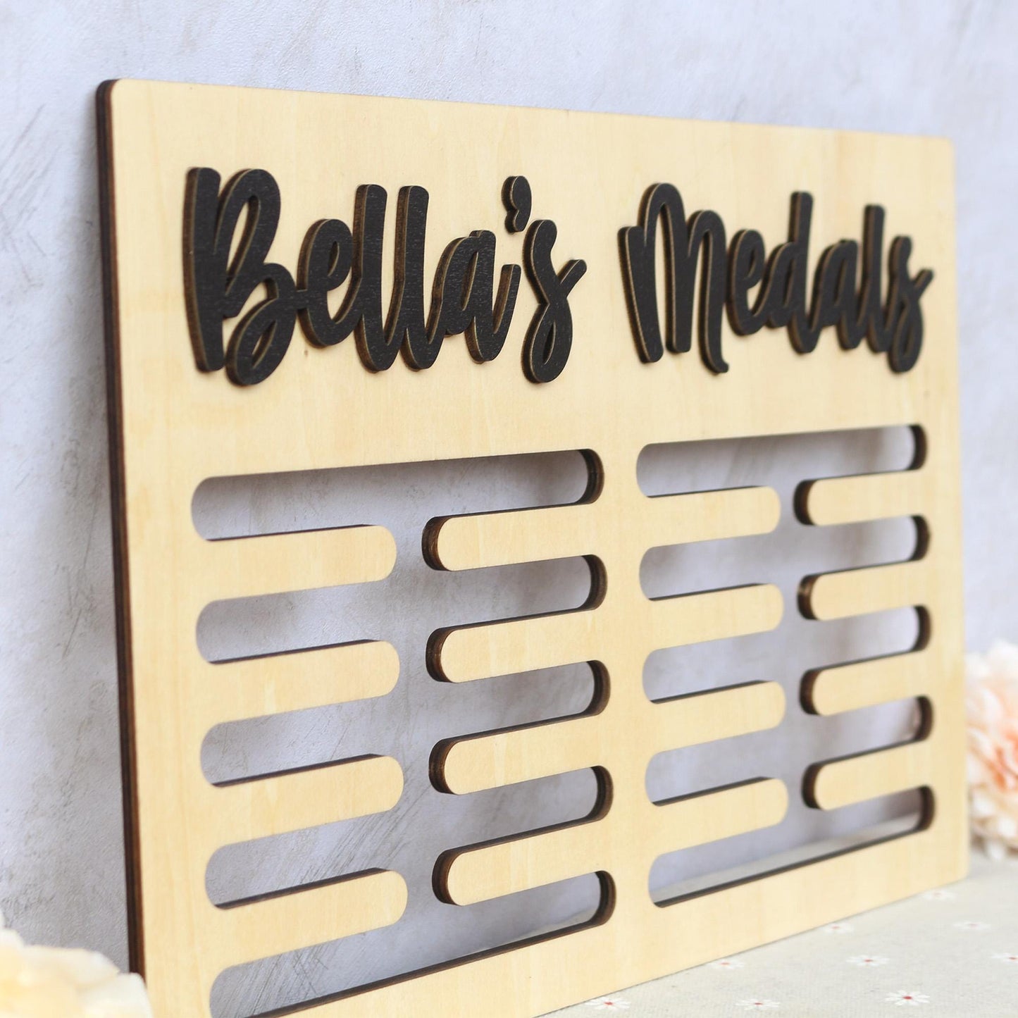 Personalized Wooden Medal Holder: Custom Sport & Name Sign