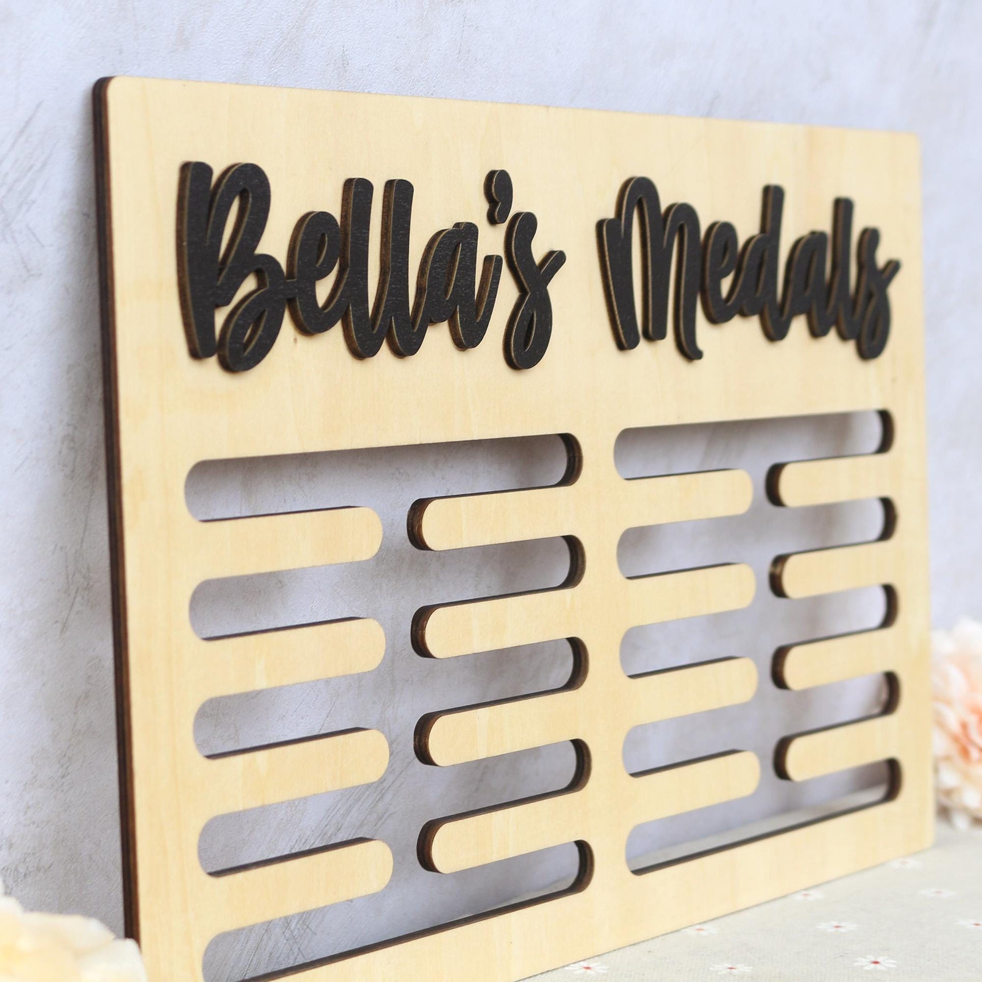 Personalized Wooden Medal Holder: Custom Sport & Name Sign