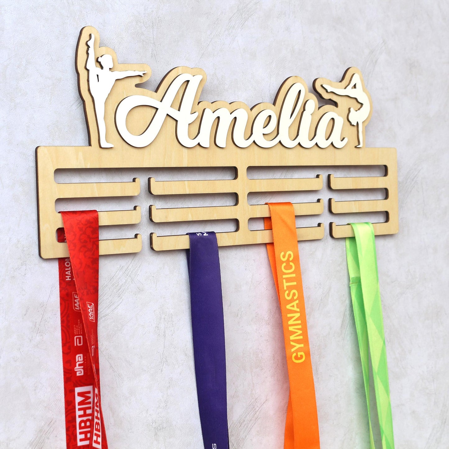 Personalized Gymnastics Medal Holder: Custom Name Wooden Display