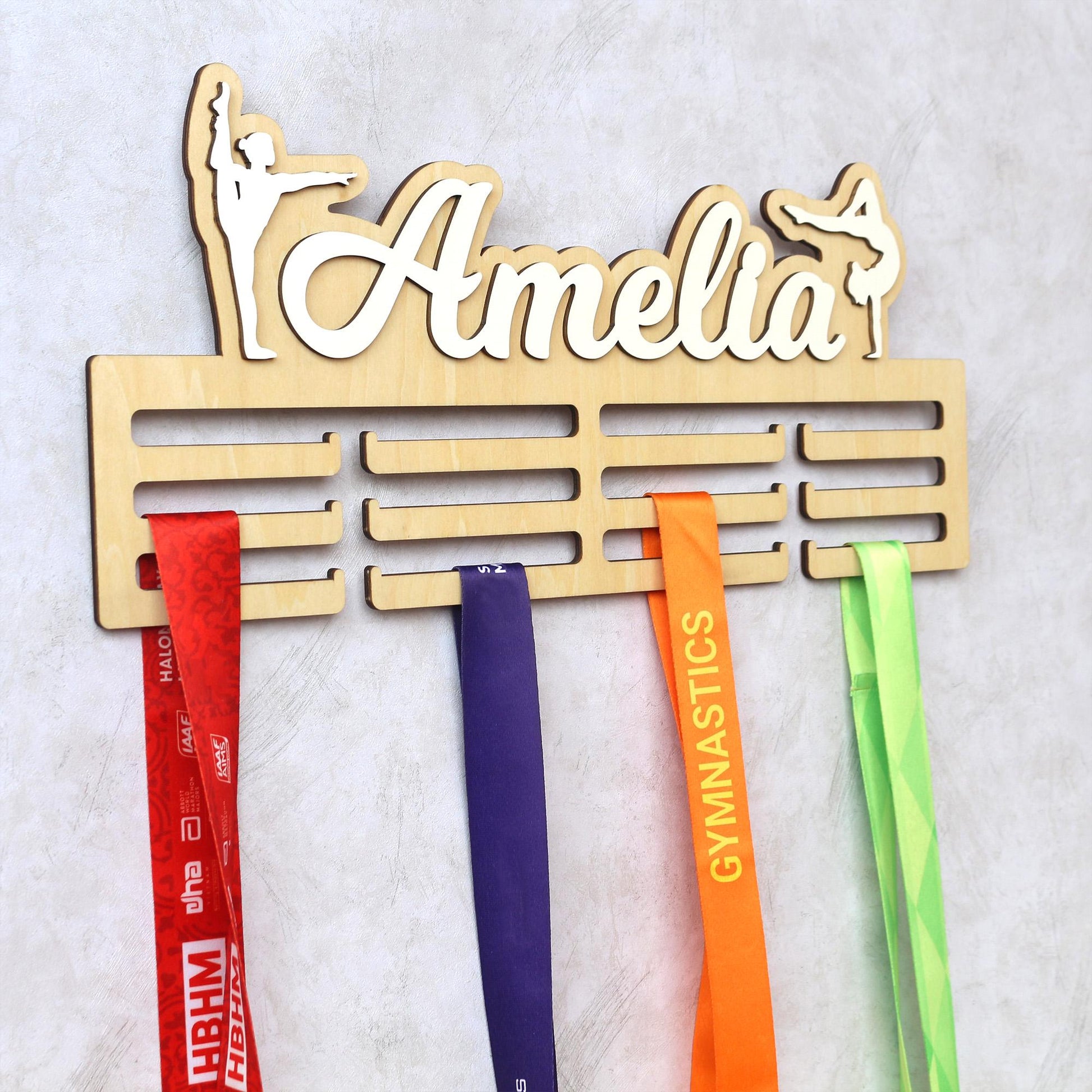 Personalized Gymnastics Medal Holder: Custom Name Wooden Display