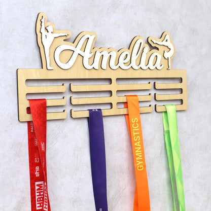 Personalized Gymnastics Medal Holder: Custom Name Wooden Display