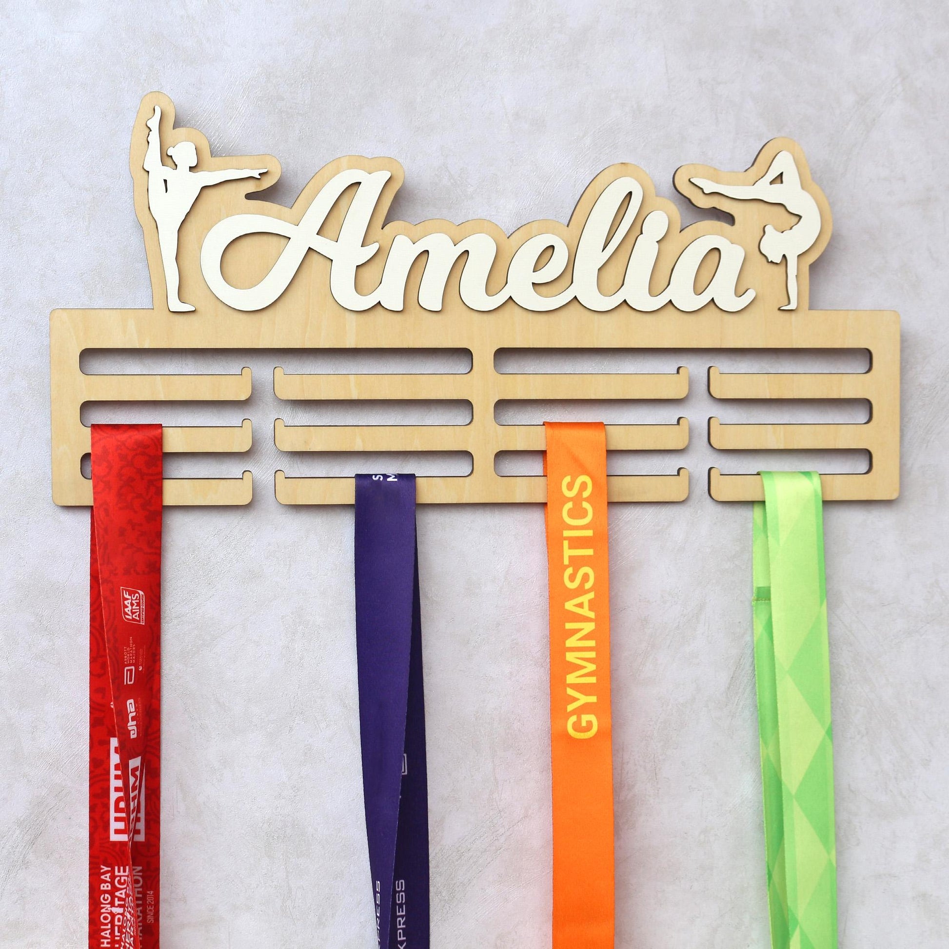 Personalized Gymnastics Medal Holder: Custom Name Wooden Display