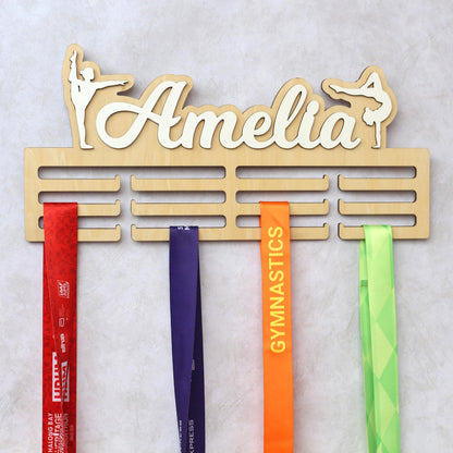 Personalized Gymnastics Medal Holder: Custom Name Wooden Display