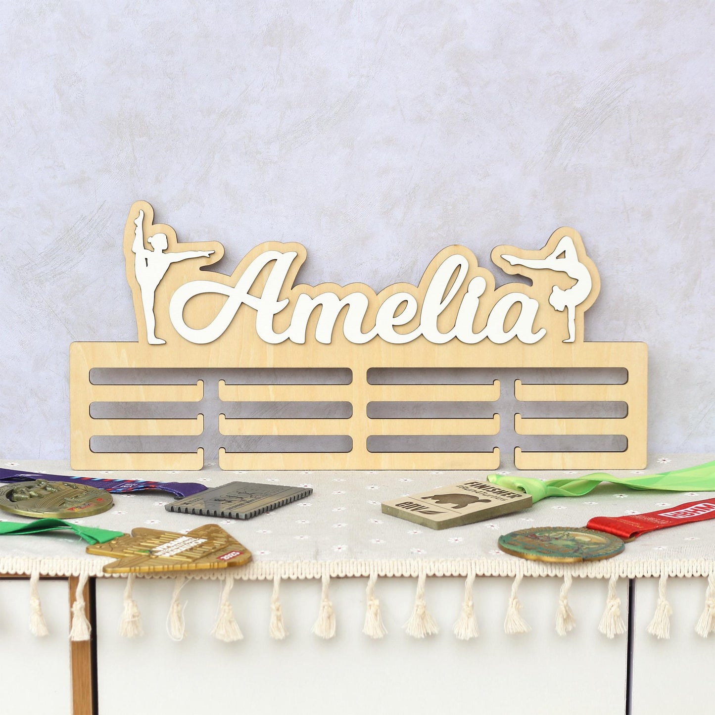 Personalized Gymnastics Medal Holder: Custom Name Wooden Display