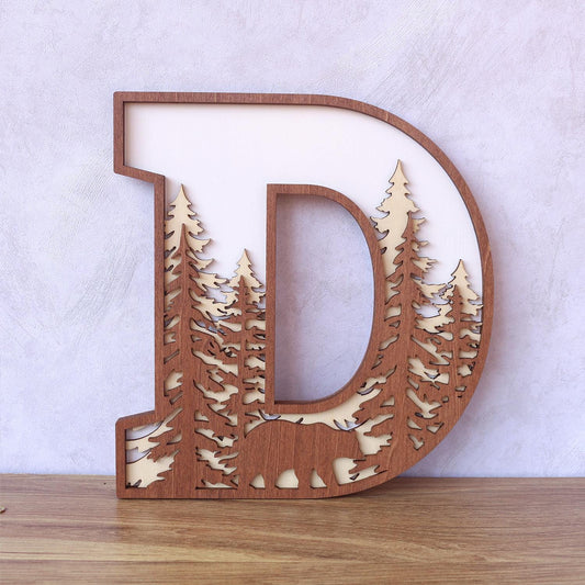 3D Wooden Forest Letter: Rustic Boho Name Sign