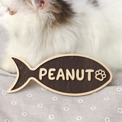 Wooden Cat Name Tag – Personalized Pet Name Sign for Pet House, Room, Crate, Kennel, or Feeding Area – Dog Plaque – Cat House Sign