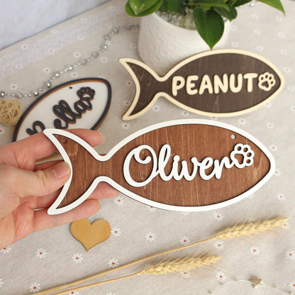 Wooden Cat Name Tag – Personalized Pet Name Sign for Pet House, Room, Crate, Kennel, or Feeding Area – Dog Plaque – Cat House Sign