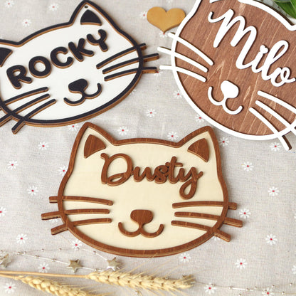 Cat Name Tag – Personalized Pet Name Sign for Pet House, Room, Crate, Kennel, or Feeding Area – Wooden Cat Plaque – Cat House Sign