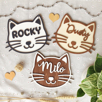 Cat Name Tag – Personalized Pet Name Sign for Pet House, Room, Crate, Kennel, or Feeding Area – Wooden Cat Plaque – Cat House Sign