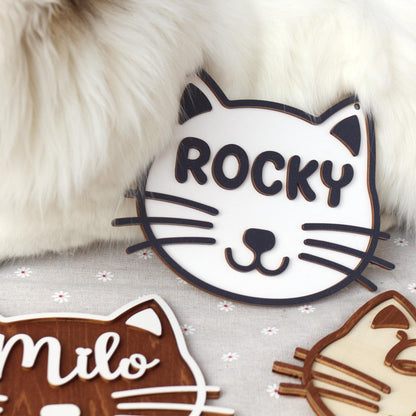 Cat Name Tag – Personalized Pet Name Sign for Pet House, Room, Crate, Kennel, or Feeding Area – Wooden Cat Plaque – Cat House Sign