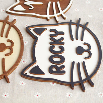 Cat Name Tag – Personalized Pet Name Sign for Pet House, Room, Crate, Kennel, or Feeding Area – Wooden Cat Plaque – Cat House Sign