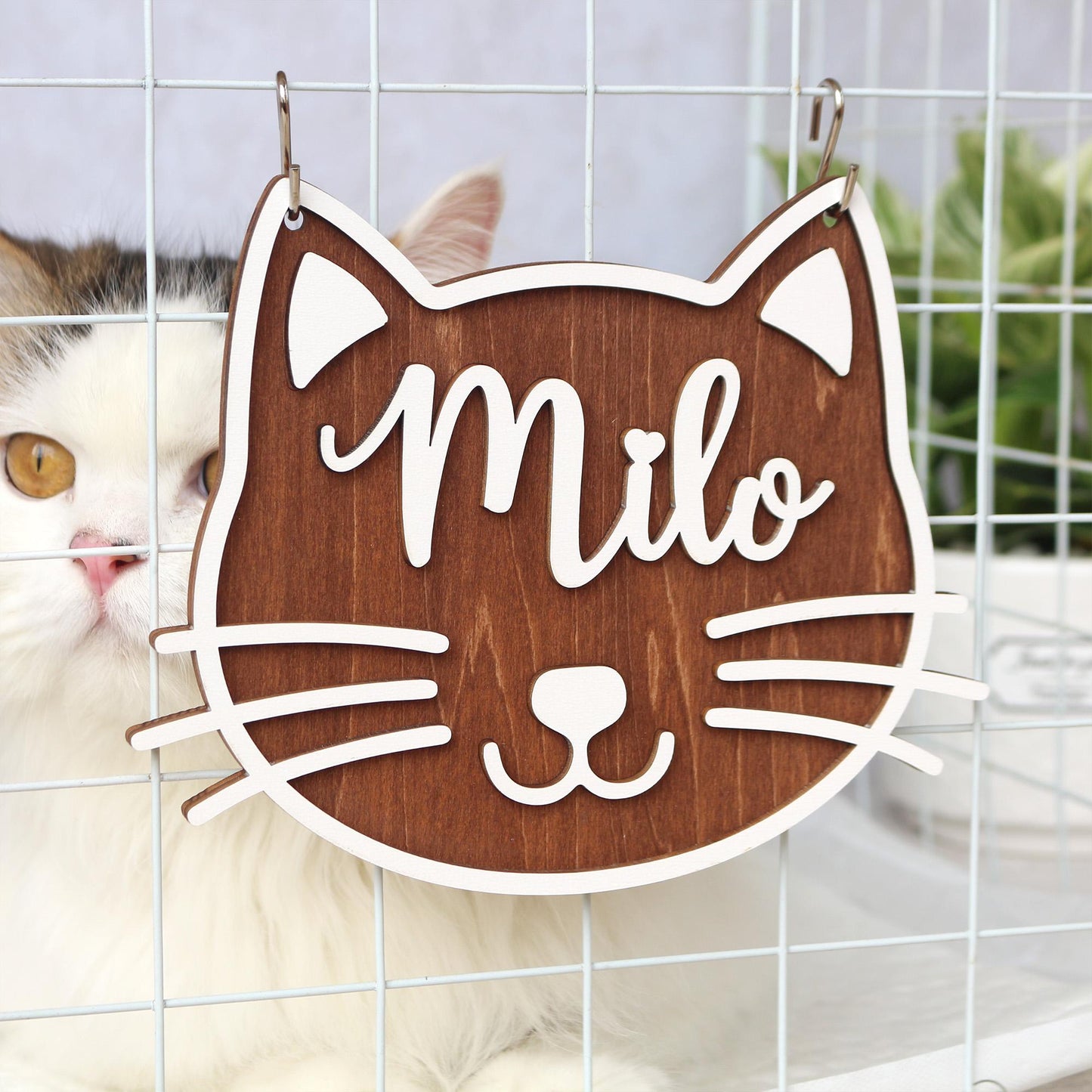 Cat Name Tag – Personalized Pet Name Sign for Pet House, Room, Crate, Kennel, or Feeding Area – Wooden Cat Plaque – Cat House Sign
