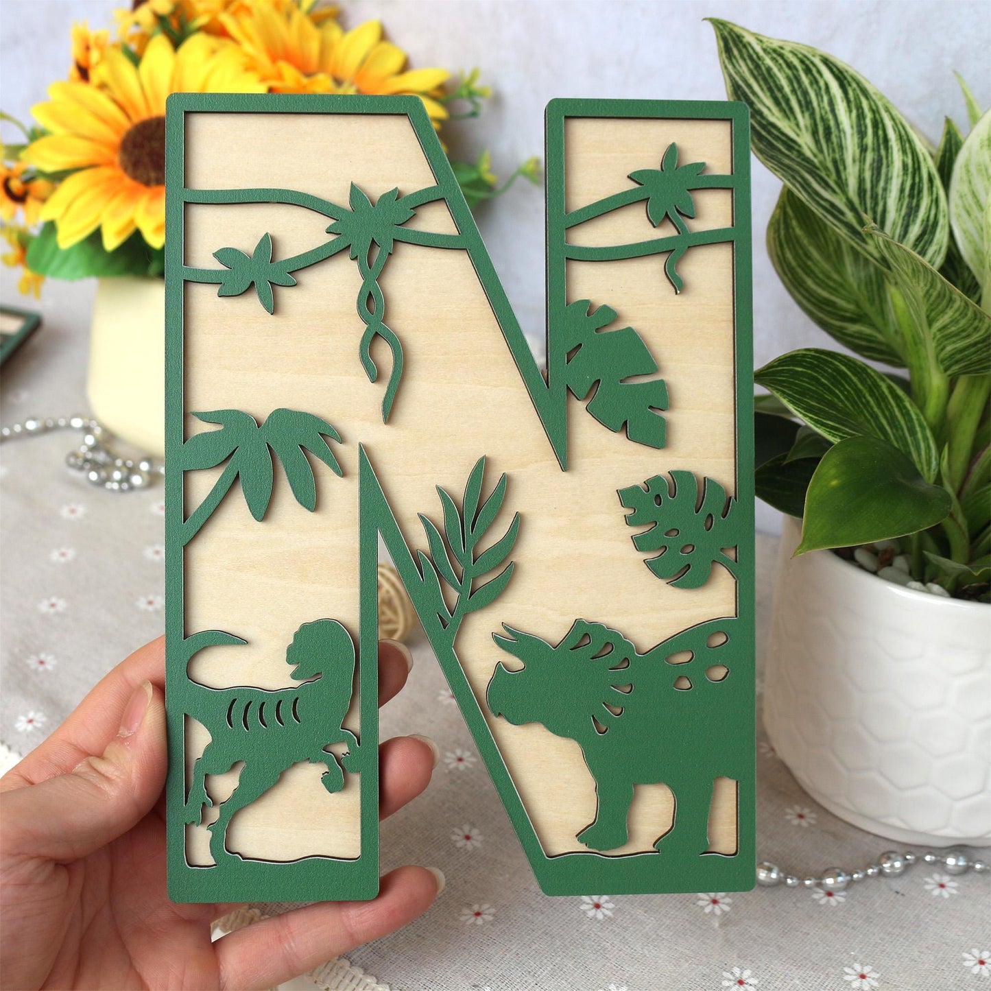 Personalized Dinosaur Name Sign: 3D Wooden Letters, Nursery Decor
