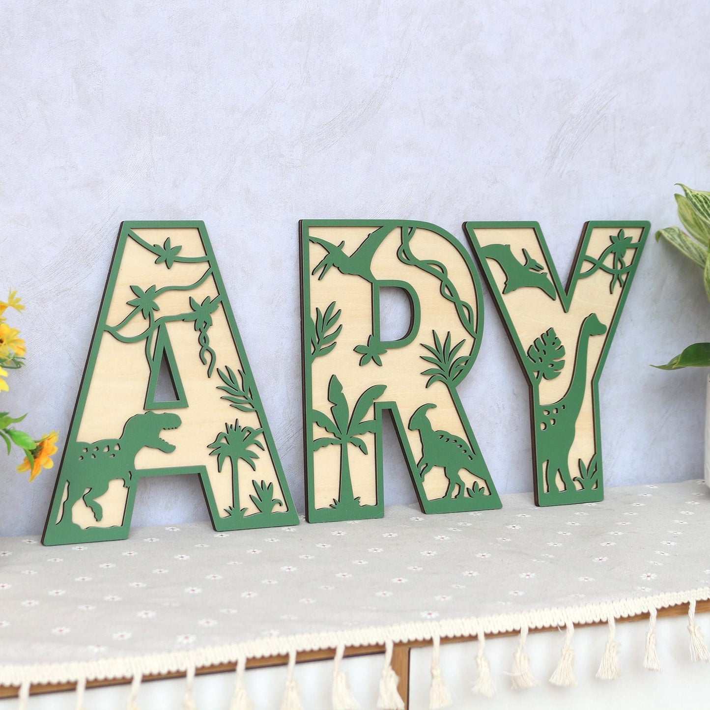 Personalized Dinosaur Name Sign: 3D Wooden Letters, Nursery Decor