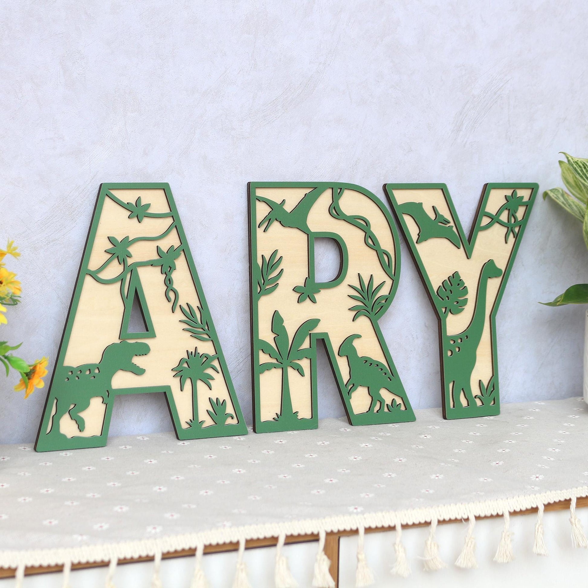 Personalized Dinosaur Name Sign: 3D Wooden Letters, Nursery Decor