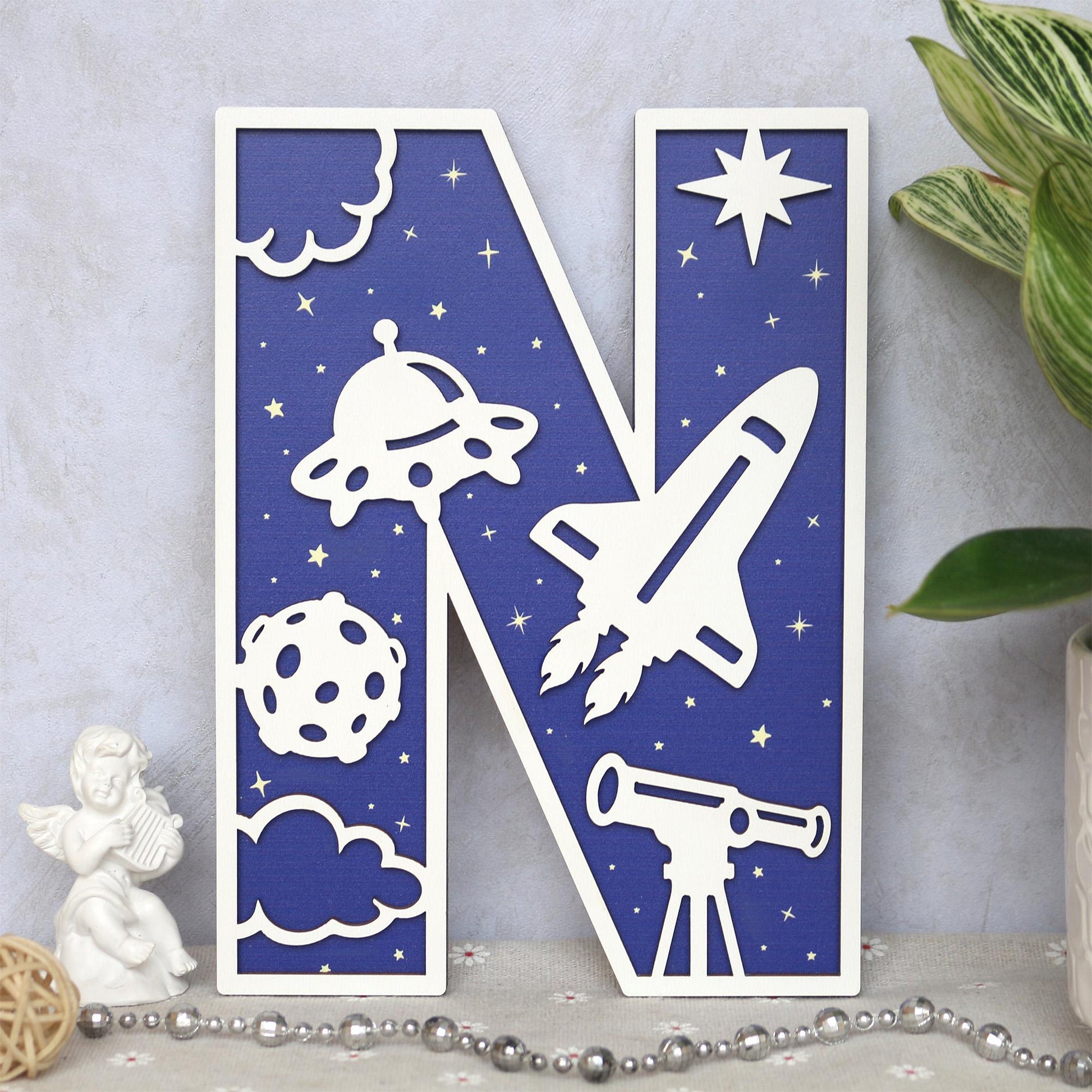 Personalized Space Letter: 3D Wooden Name Sign, Nursery Decor