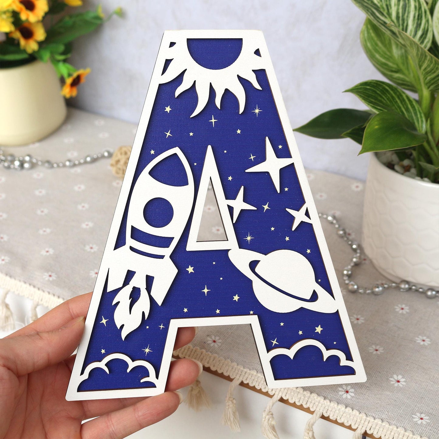 Personalized Space Letter: 3D Wooden Name Sign, Nursery Decor