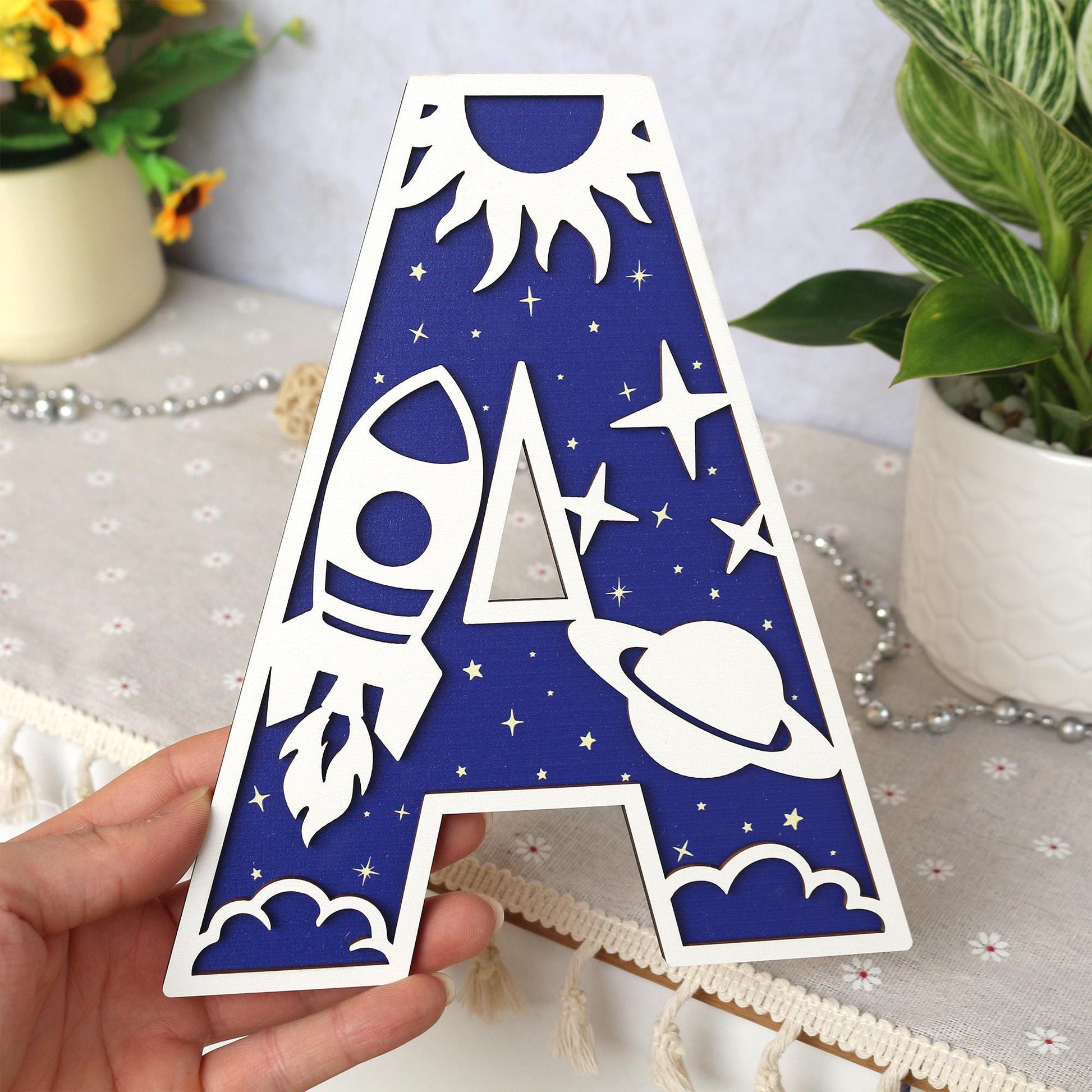 Personalized Space Letter: 3D Wooden Name Sign, Nursery Decor