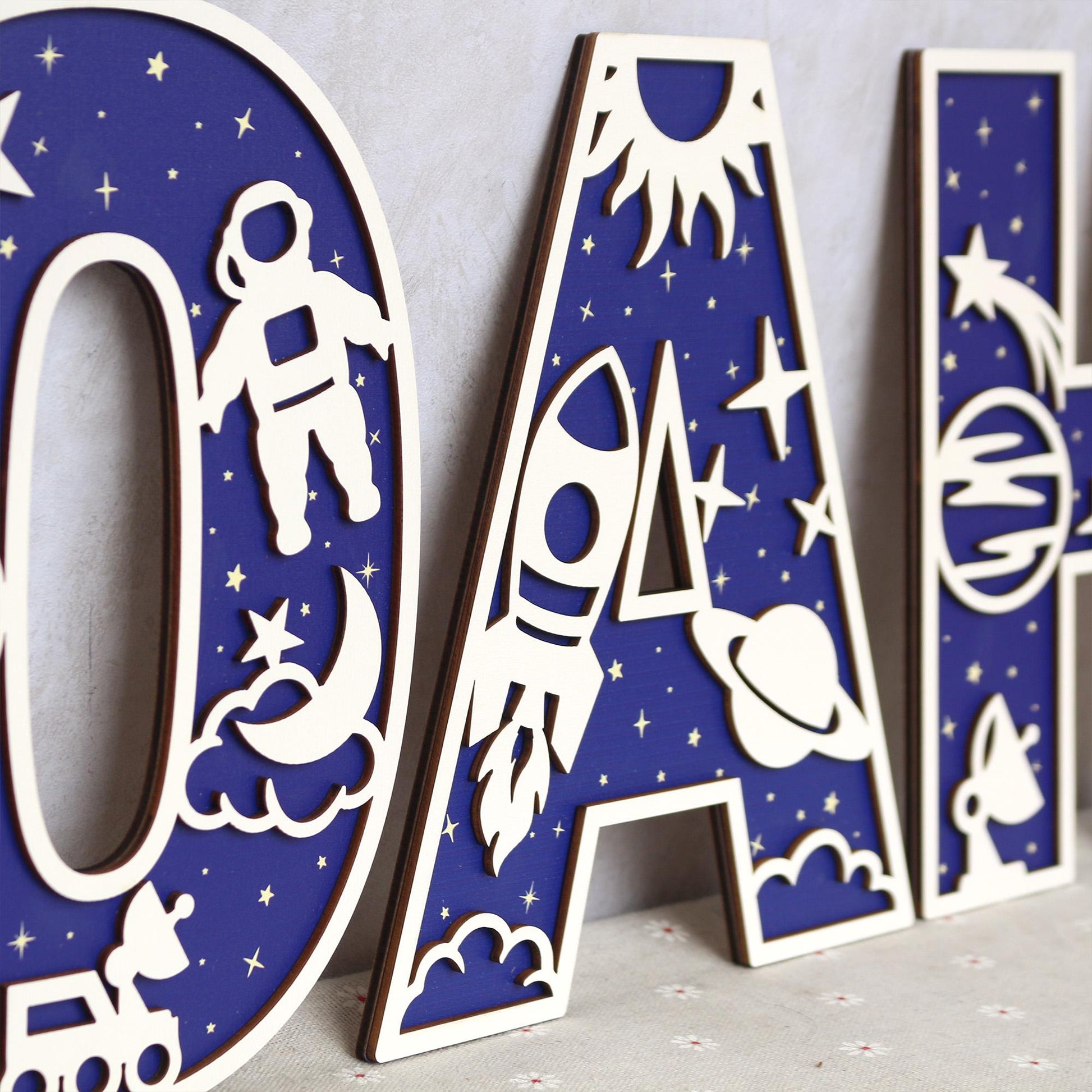 Personalized Space Letter: 3D Wooden Name Sign, Nursery Decor