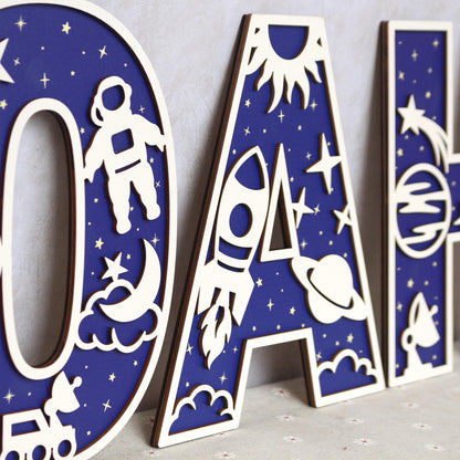 Personalized Space Letter: 3D Wooden Name Sign, Nursery Decor