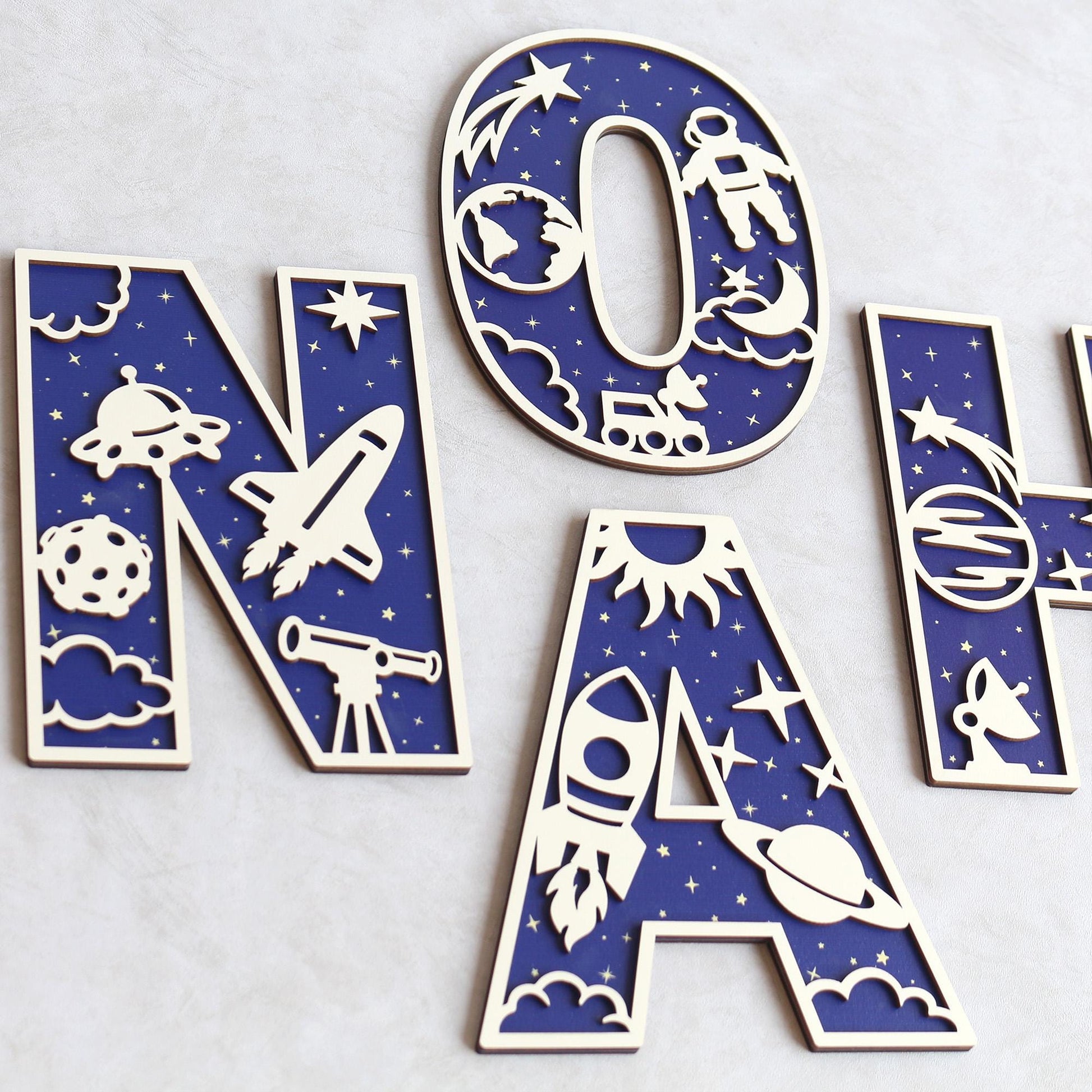 Personalized Space Letter: 3D Wooden Name Sign, Nursery Decor