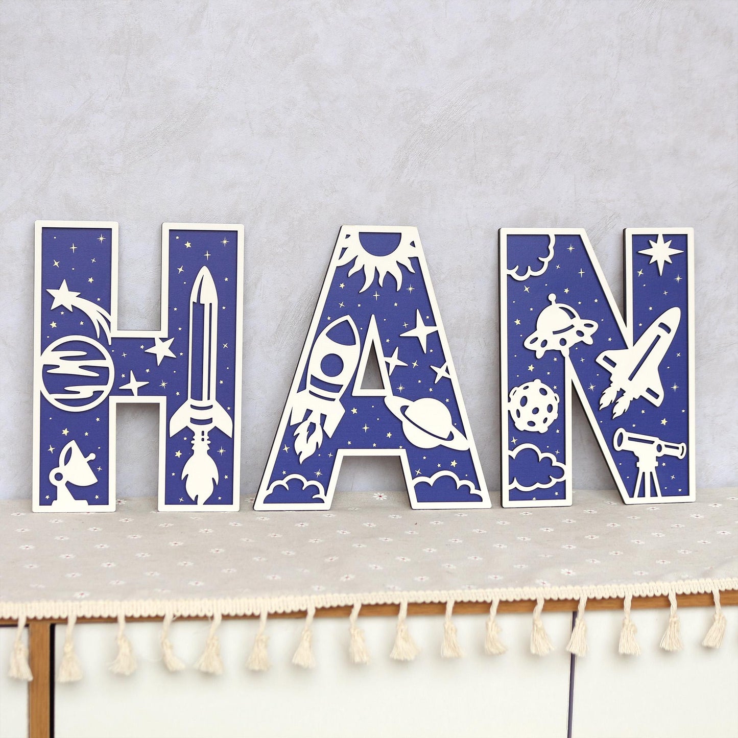 Personalized Space Letter: 3D Wooden Name Sign, Nursery Decor