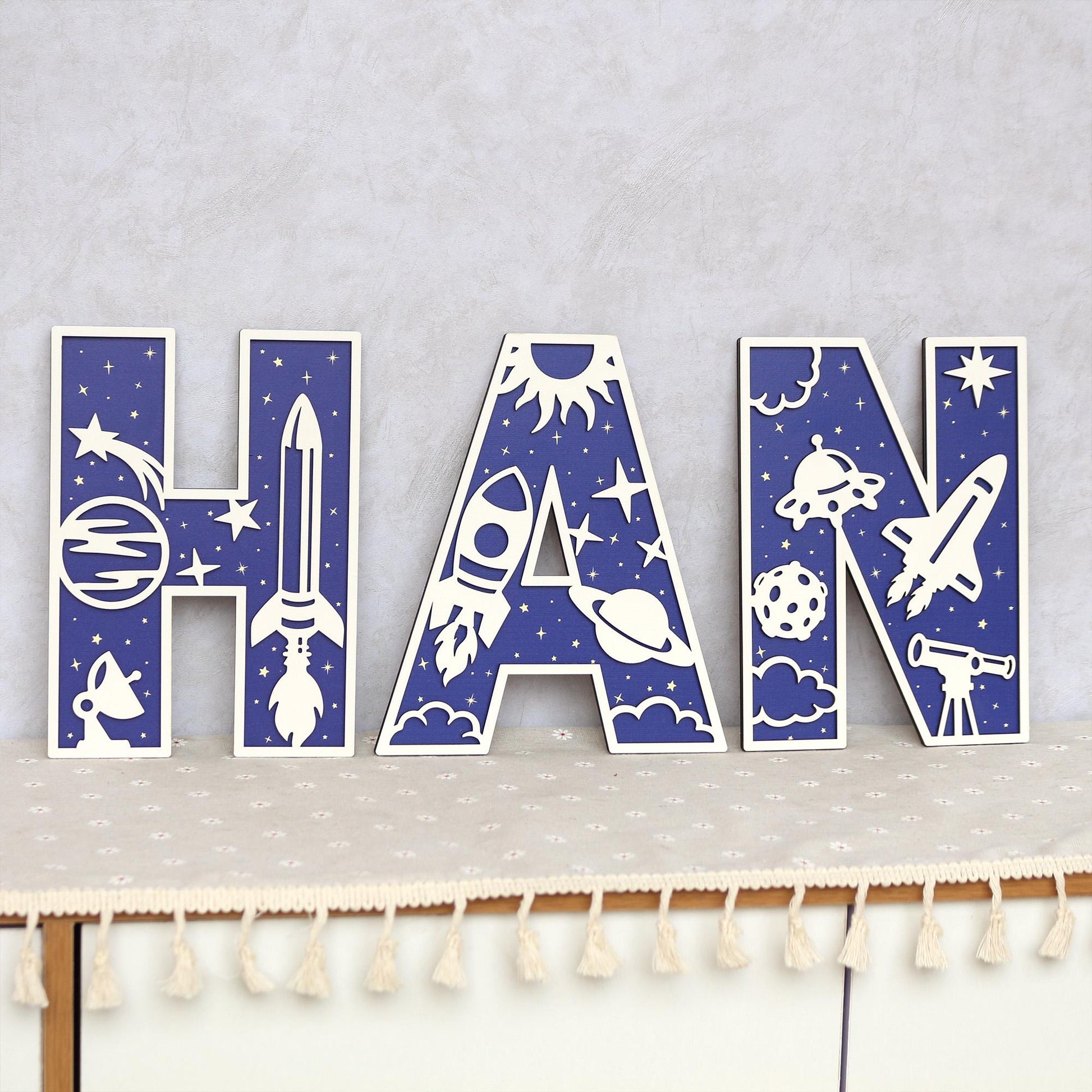 Personalized Space Letter: 3D Wooden Name Sign, Nursery Decor