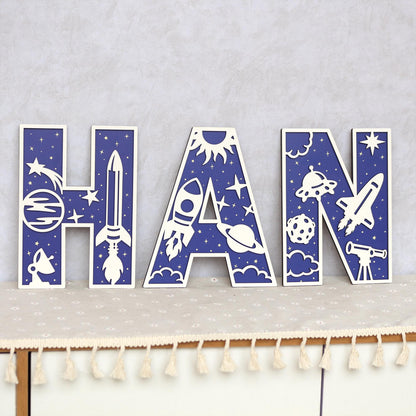 Personalized Space Letter: 3D Wooden Name Sign, Nursery Decor