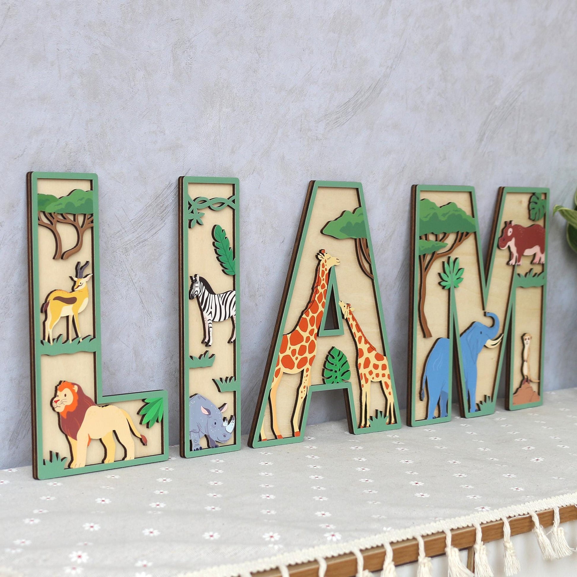 Safari Name Sign - Safari Letters- Personalised Name Sign - Custom Name Decor - Safari Wall Art - Baby Gift - Nursery Decor