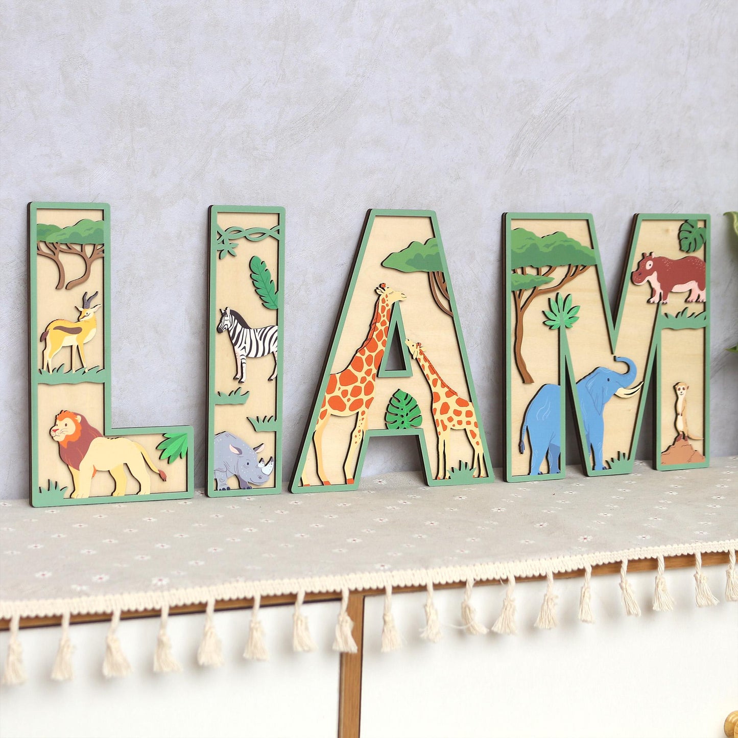 Safari Nursery Decor: Custom 3D Wooden Name Sign