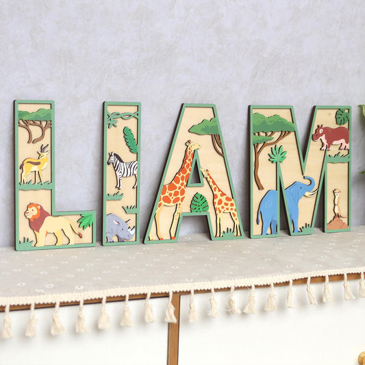 Safari Nursery Decor: Custom 3D Wooden Name Sign