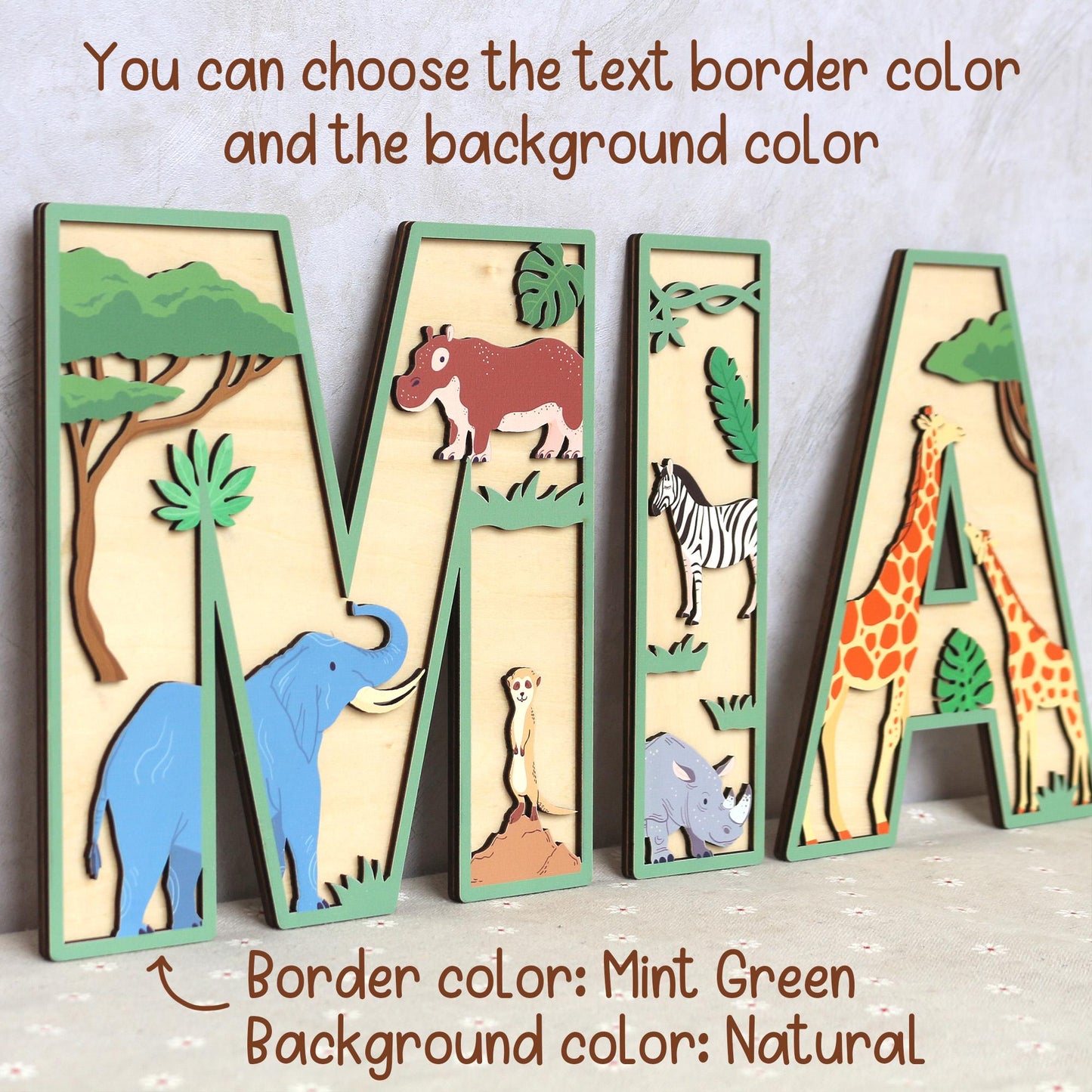 Safari Nursery Decor: Custom 3D Wooden Name Sign