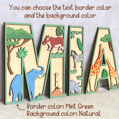 Safari Nursery Decor: Custom 3D Wooden Name Sign