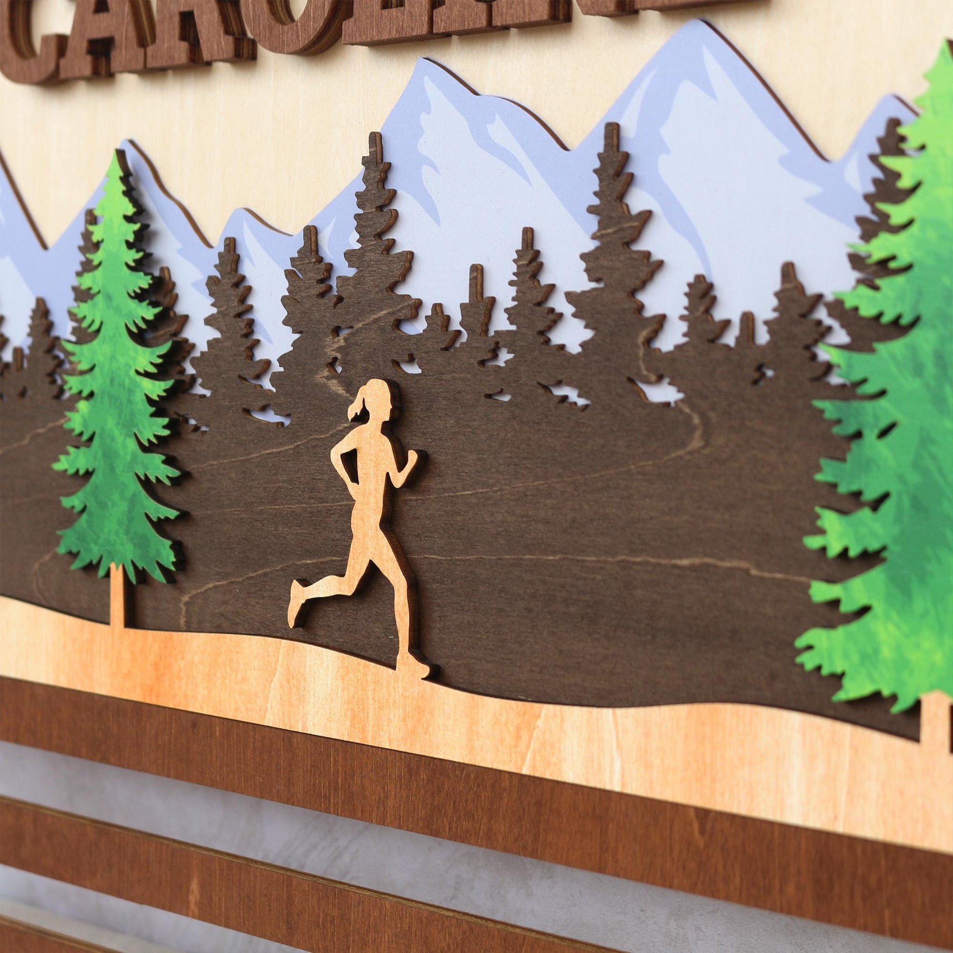 Custom Wooden Marathon Medal Display: 3D Runner Gift