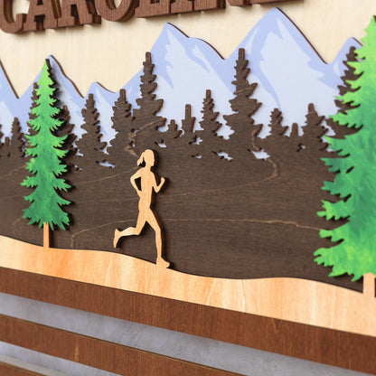 Custom Wooden Marathon Medal Display: 3D Runner Gift