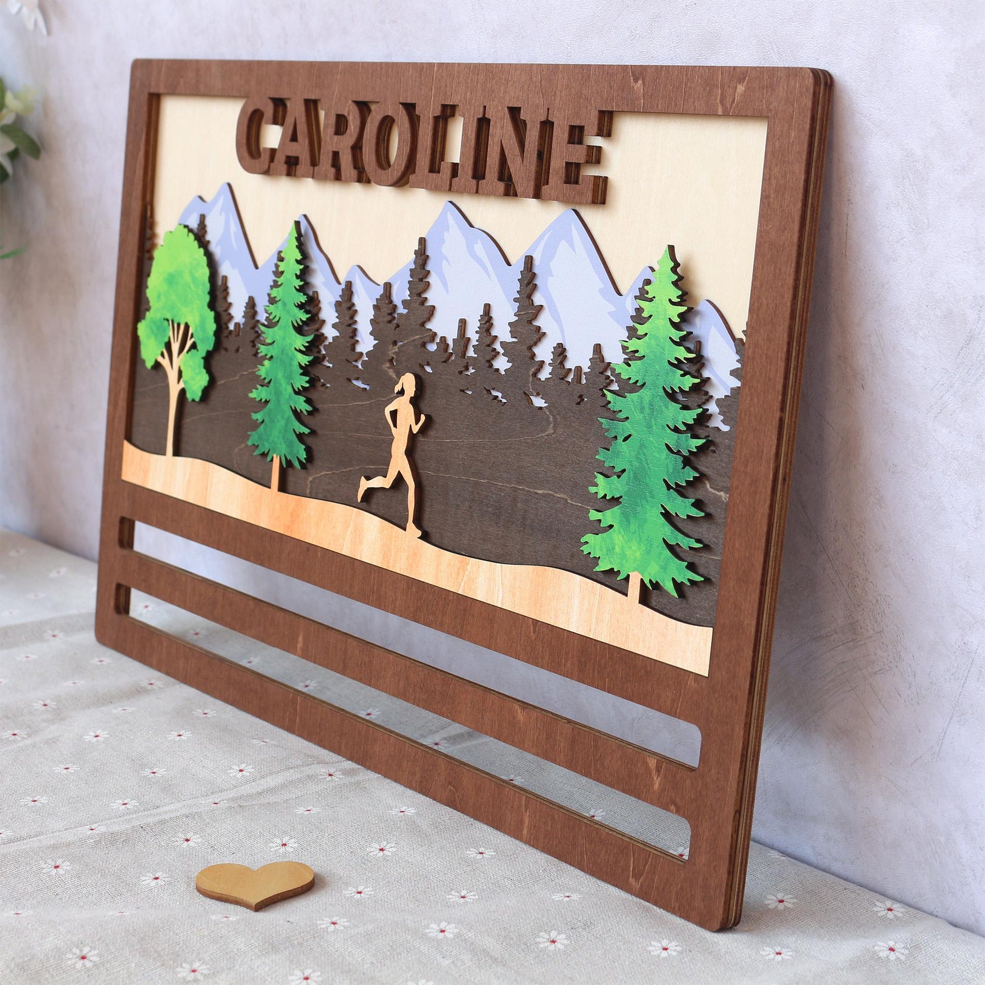 Custom Wooden Marathon Medal Display: 3D Runner Gift