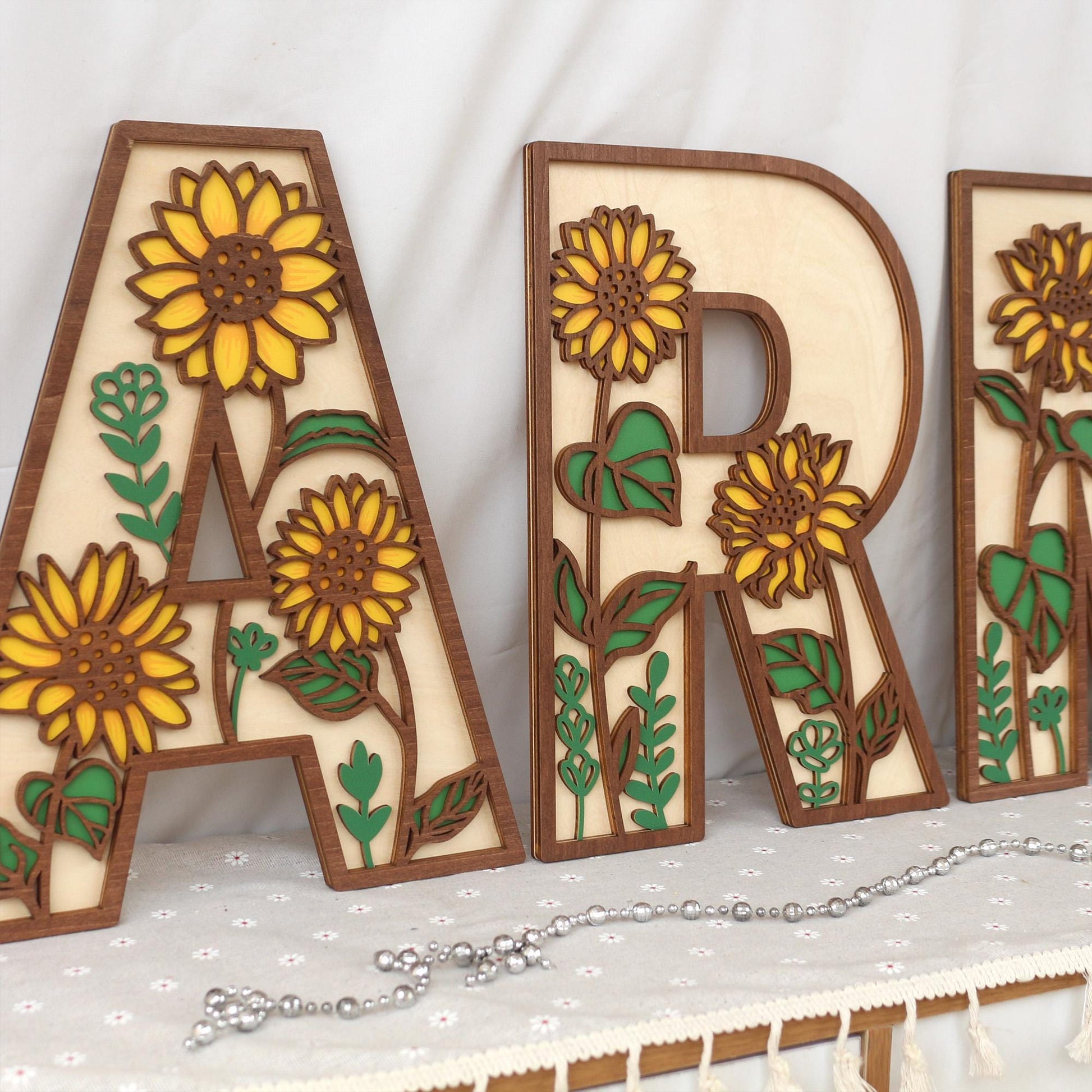 Sunflower Nursery Name Sign: 3D Wooden Floral Wall Art