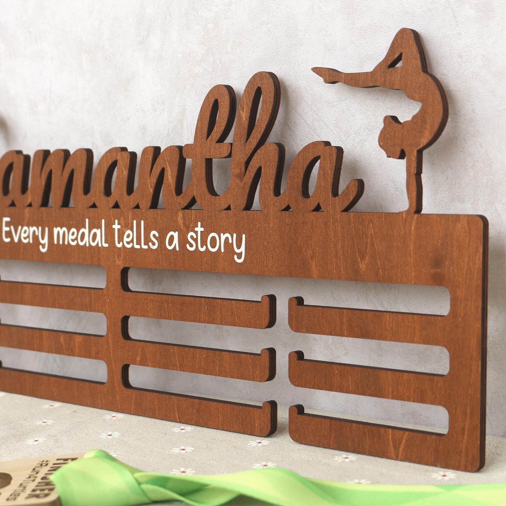 Personalized Gymnastics Medal Hanger: Wooden Bedroom Wall Art