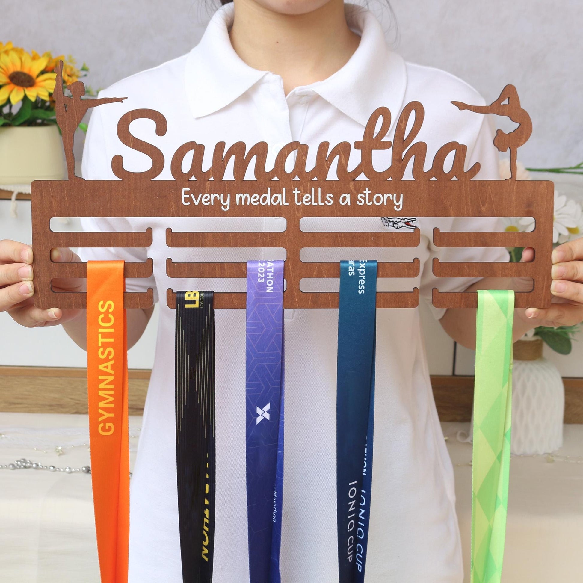 Personalized Gymnastics Medal Hanger: Wooden Bedroom Wall Art
