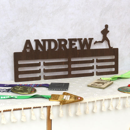 Personalized Wooden Medal Display Hanger: Custom Name & Sport