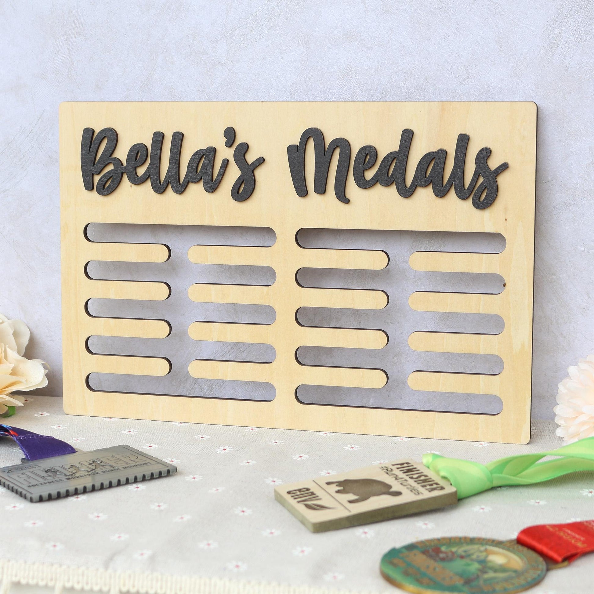 Personalized Wooden Medal Holder: Custom Sport & Name Sign