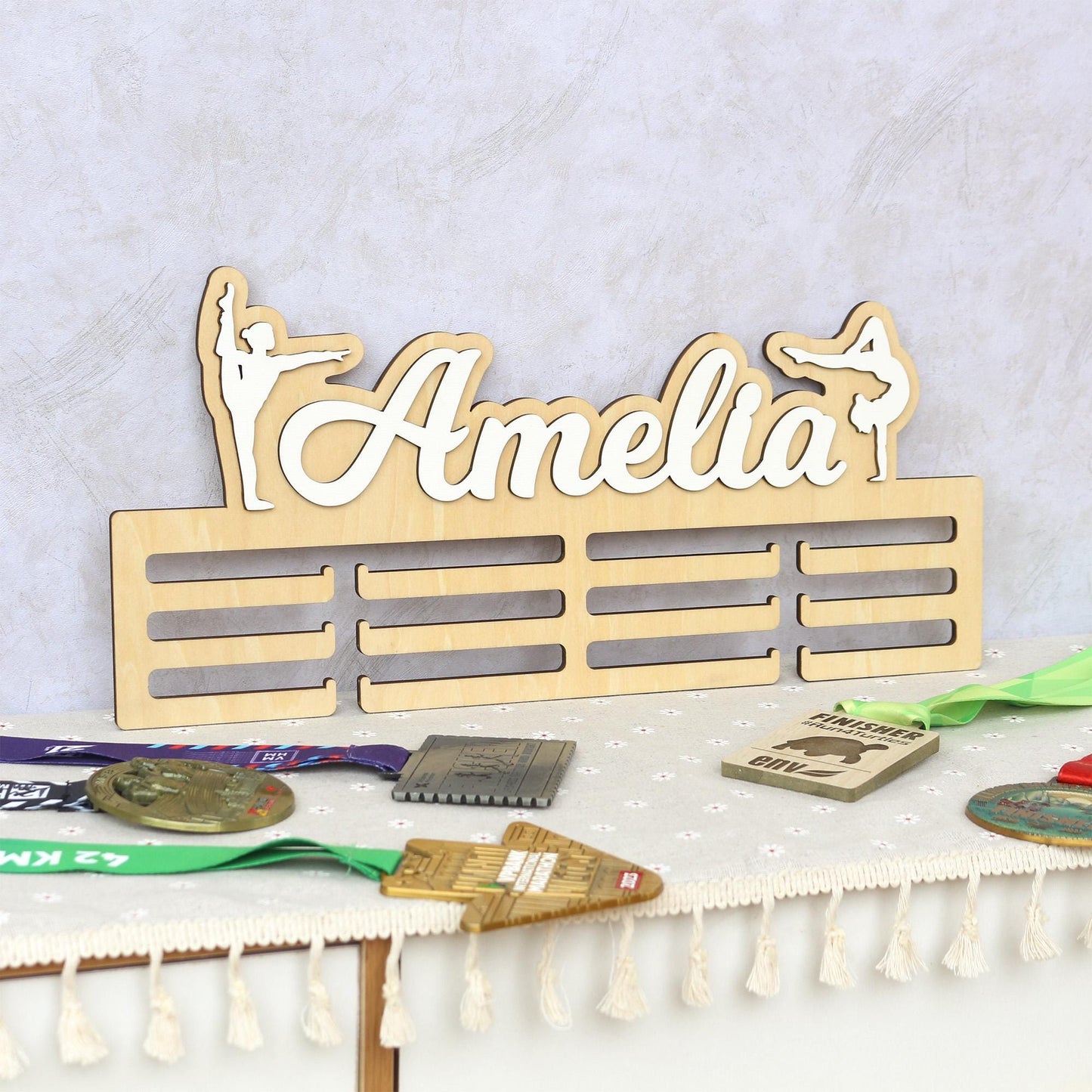 Personalized Gymnastics Medal Holder: Custom Name Wooden Display