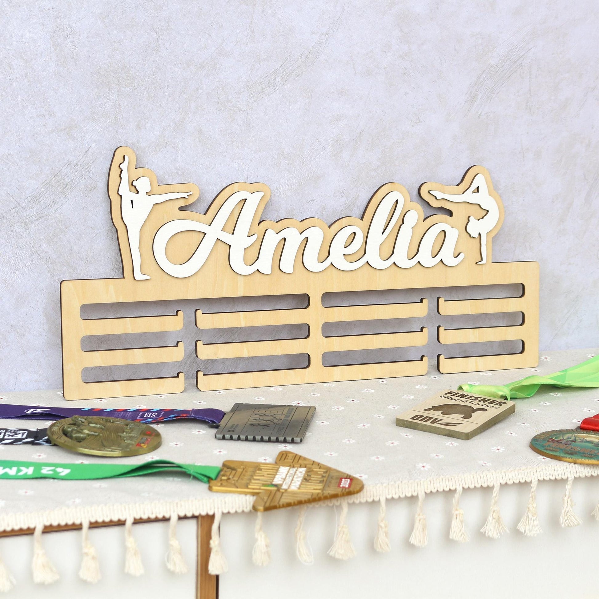Personalized Gymnastics Medal Holder: Custom Name Wooden Display