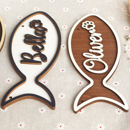 Wooden Cat Name Tag – Personalized Pet Name Sign for Pet House, Room, Crate, Kennel, or Feeding Area – Dog Plaque – Cat House Sign