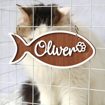 Wooden Cat Name Tag – Personalized Pet Name Sign for Pet House, Room, Crate, Kennel, or Feeding Area – Dog Plaque – Cat House Sign