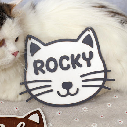 Cat Name Tag – Personalized Pet Name Sign for Pet House, Room, Crate, Kennel, or Feeding Area – Wooden Cat Plaque – Cat House Sign