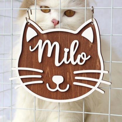 Cat Name Tag – Personalized Pet Name Sign for Pet House, Room, Crate, Kennel, or Feeding Area – Wooden Cat Plaque – Cat House Sign