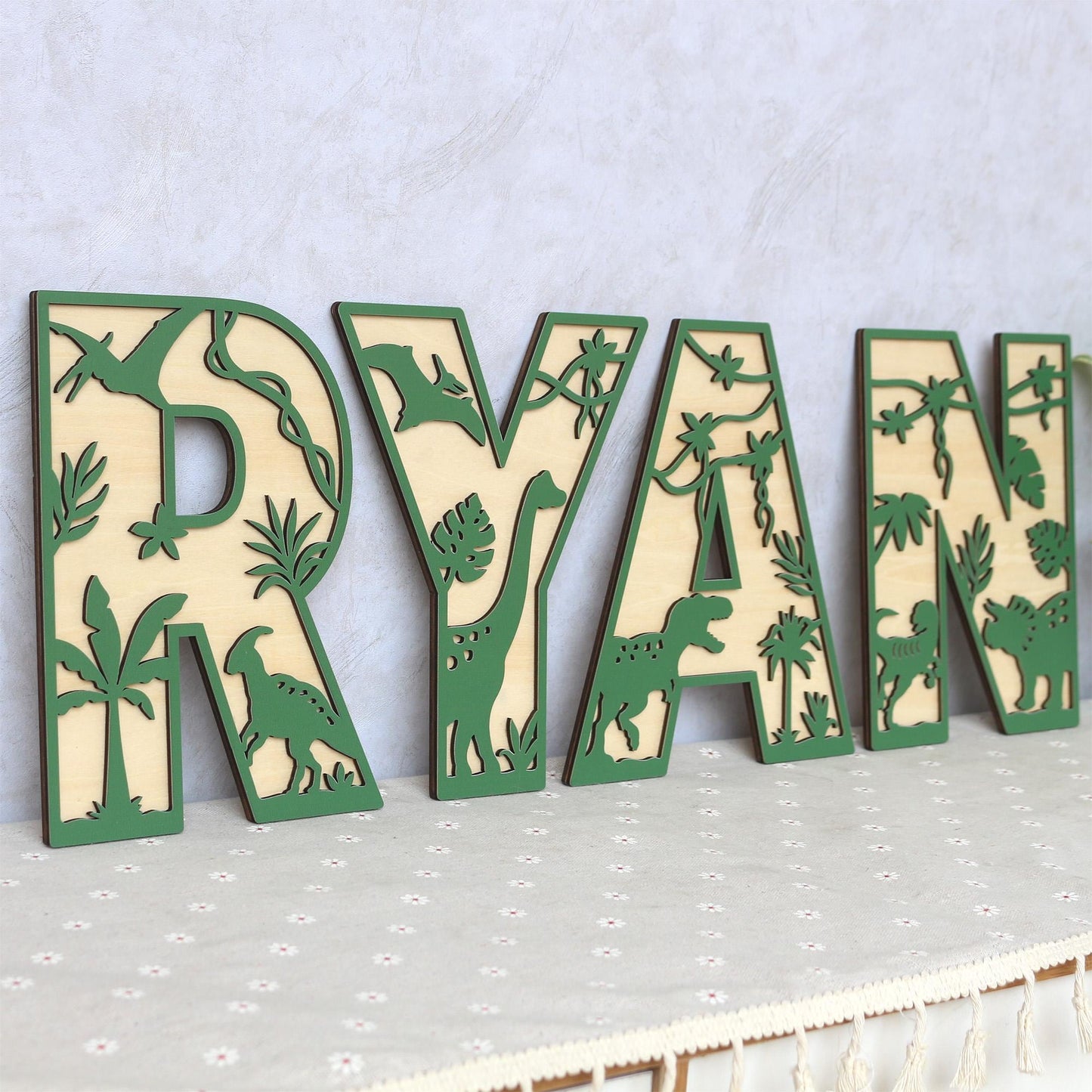 Personalized Dinosaur Name Sign: 3D Wooden Letters, Nursery Decor